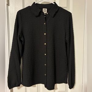 Anne Klein Black Textured Shirt with Gold Accents